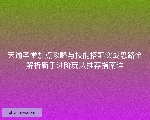 天谕圣堂加点攻略与技能搭配实战思路全解析新手进阶玩法推荐指南详